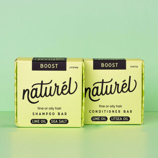 BOOST: Volumizing Shampoo Bar & Conditioner Bar for Fine or Oily Hair with Lime Oil & Sea Salt - naturél