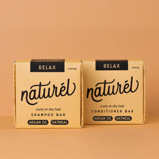 RELAX: Moisturizing Shampoo Bar & Conditioner Bar for dry, frizzy or curly hair with Argan Oil & Oatmeal - naturél